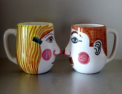 Ceramic Man & Woman Mugs, 1960s, Set of 2-GT-1254125