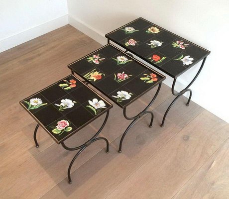 Ceramic & Metal Nesting Tables, 1950s, Set of 3-BA-1365652