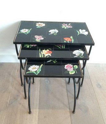 Ceramic & Metal Nesting Tables, 1950s, Set of 3-BA-1365652