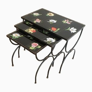 Ceramic & Metal Nesting Tables, 1950s, Set of 3-BA-1365652