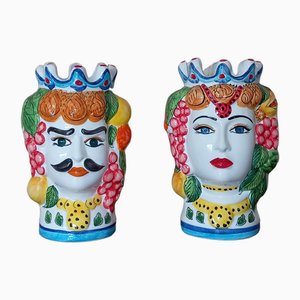 Ceramic Moorish Head Vases, 1990s, Set of 2-WMZ-1767960