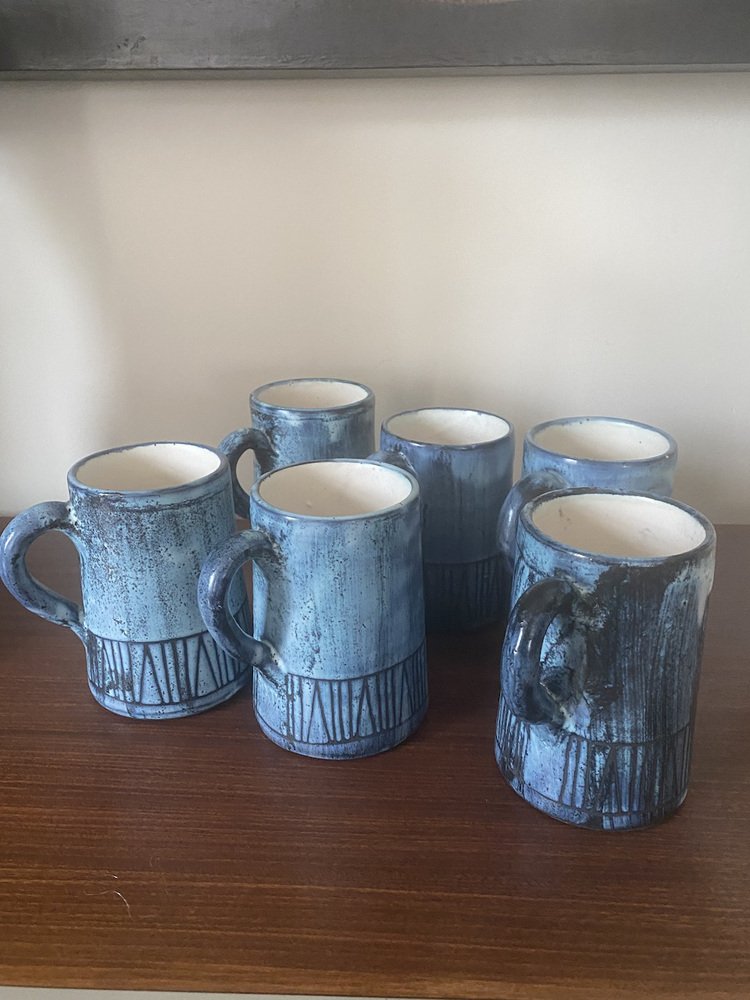 Ceramic Mugs by Jacques Pouchain for Dieulefit Workshop, 1950s, Set of 6