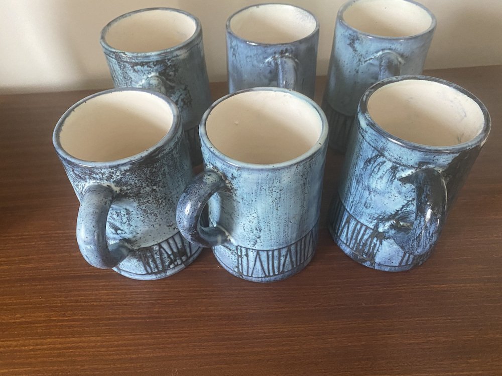 Ceramic Mugs by Jacques Pouchain for Dieulefit Workshop, 1950s, Set of 6