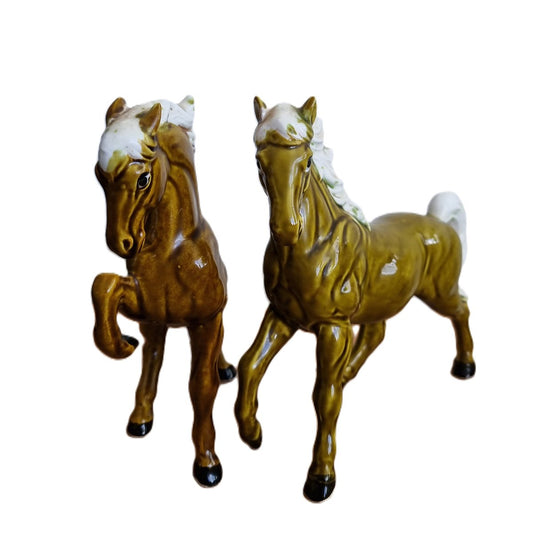 Ceramic Olive Green Horses from CM Inc Chadwick, Japan, 1960s, Set of 2