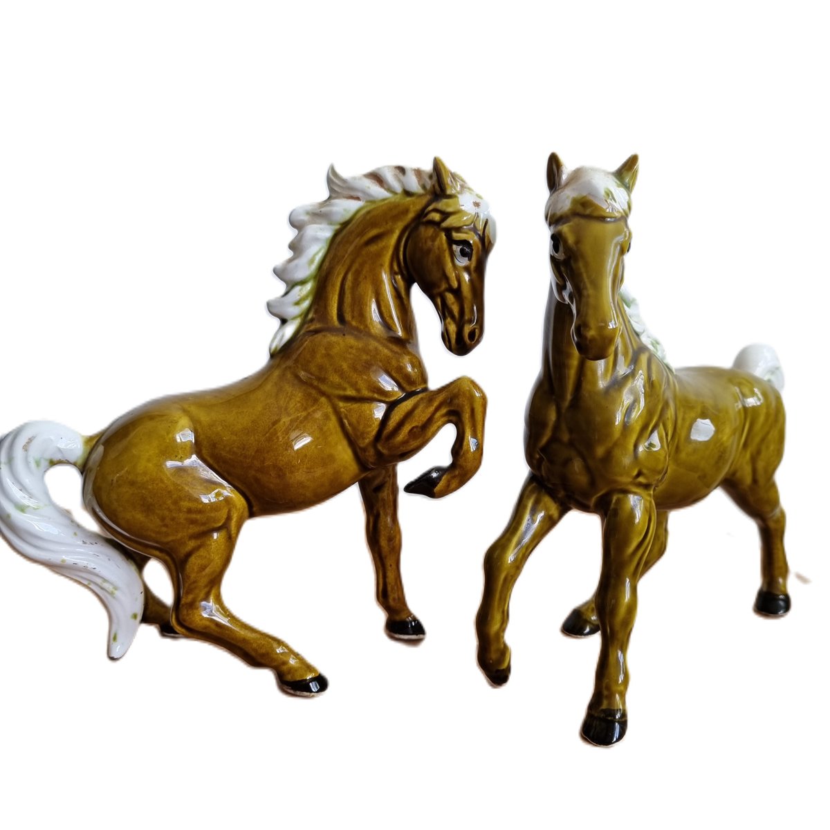 Ceramic Olive Green Horses from CM Inc Chadwick, Japan, 1960s, Set of 2