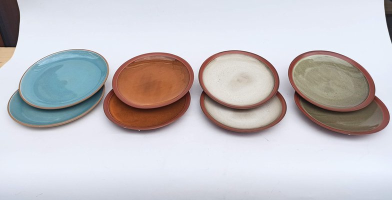 Ceramic Plates with Hand-Made Glazing, Set of 8-FSD-1297367