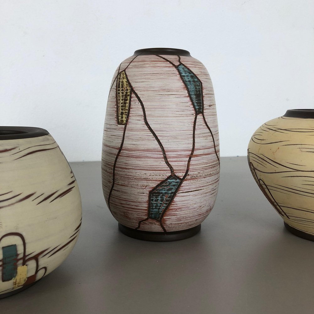 Ceramic Pottery Vases by Franz Schwaderlapp for Sawa Ceramic, Germany, 1960s, Set of 3-QZ-1053103