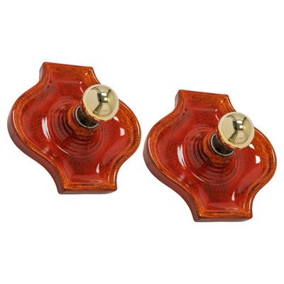 Ceramic Red and Orange Sputnik Wall Light, Germany, 1970s, Set of 2-UGR-1086286