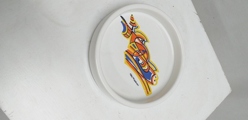 Ceramic Saucer with Umberto Mastroianni Painting, 1970s-FDH-1741785