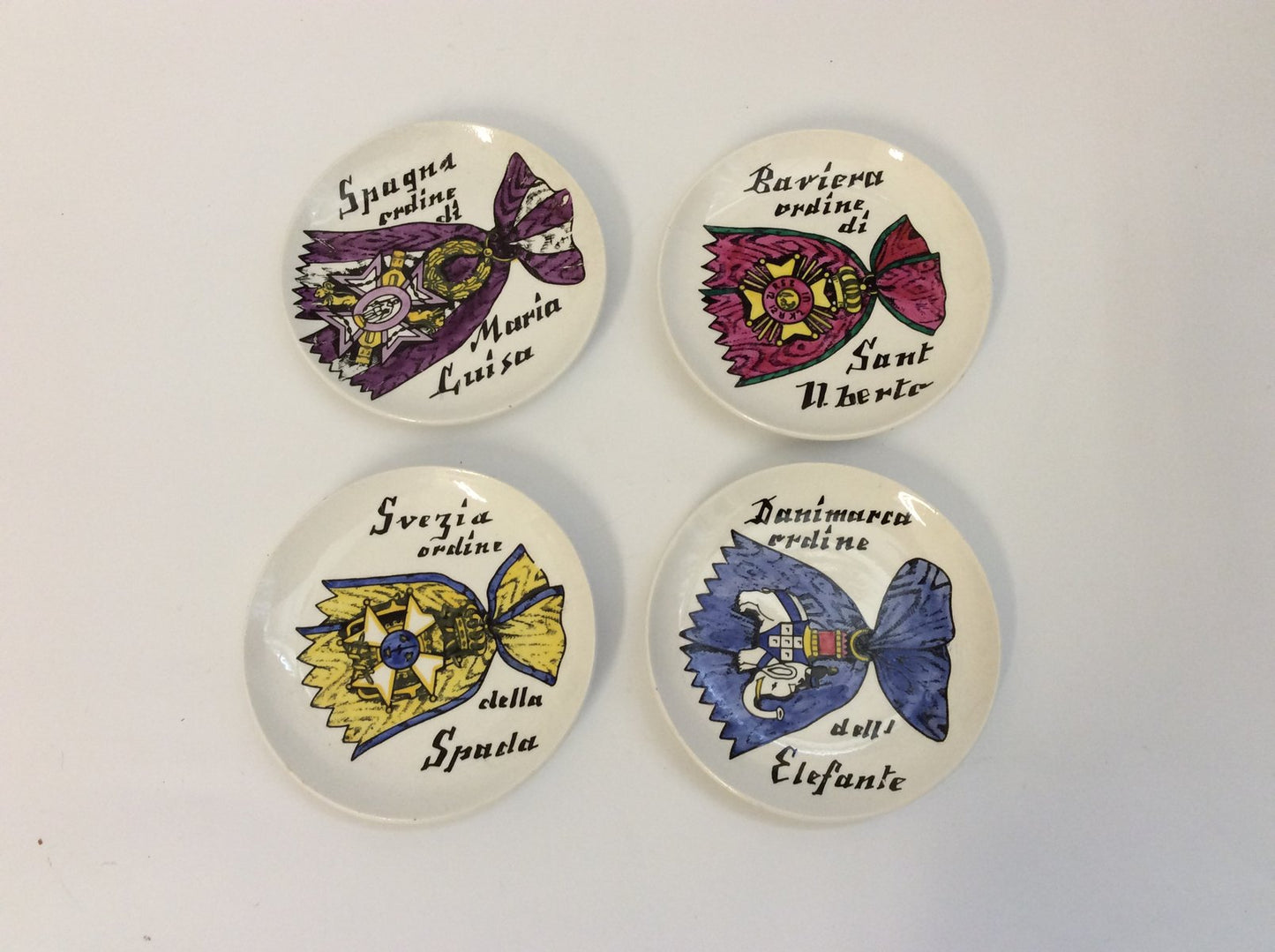 Ceramic Saucers Decorated With Medals by Piero Fornasetti, Milan, 1960s, Set of 4