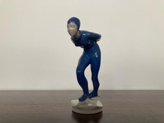 Ceramic Sculpture Athlete Ice Skater by J.Hejdova Holeckova, 1950s-TZ-891695