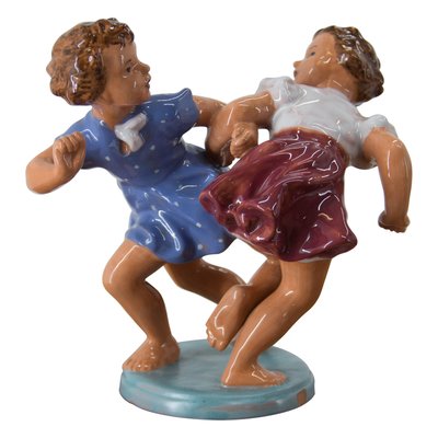 Ceramic Sculpture of 2 Children, Czechoslovakia, 1940s-TZ-1004861