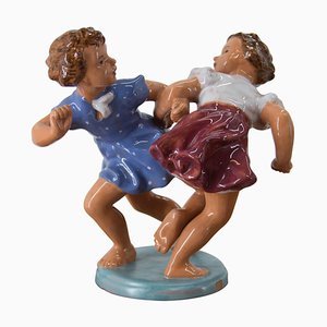 Ceramic Sculpture of 2 Children, Czechoslovakia, 1940s-TZ-1004861