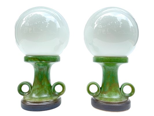 Ceramic Sphere Table Lamps, 1970s, Set of 2-FSD-1409263