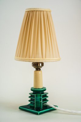 Ceramic Table Lamp with Fabric Shade, 1920s-SPD-1007425