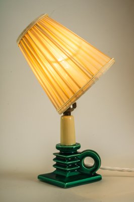 Ceramic Table Lamp with Fabric Shade, 1920s-SPD-1007425