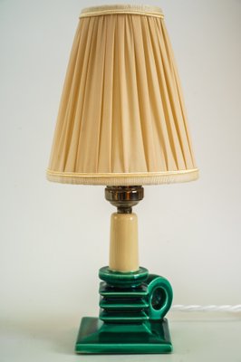 Ceramic Table Lamp with Fabric Shade, 1920s-SPD-1007425