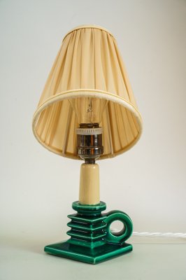 Ceramic Table Lamp with Fabric Shade, 1920s-SPD-1007425