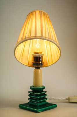 Ceramic Table Lamp with Fabric Shade, 1920s-SPD-1007425