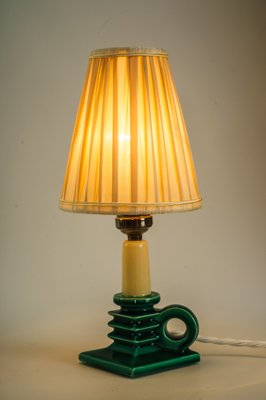 Ceramic Table Lamp with Fabric Shade, 1920s-SPD-1007425