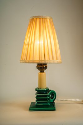 Ceramic Table Lamp with Fabric Shade, 1920s-SPD-1007425