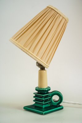 Ceramic Table Lamp with Fabric Shade, 1920s-SPD-1007425