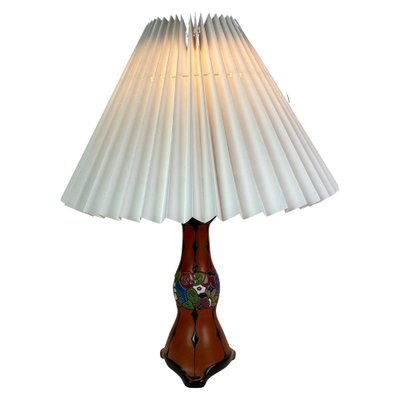 Ceramic Table Lamp with Orange Glaze and Paper Shade, 1960s-UY-1048150