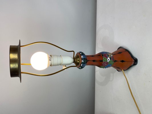 Ceramic Table Lamp with Orange Glaze and Paper Shade, 1960s-UY-1048150