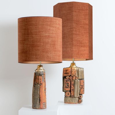 Ceramic Table Lamp with Silk Lampshade by Bernard Rooke, 1960s-VDW-715875