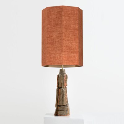 Ceramic Table Lamp with Silk Lampshade by Bernard Rooke, 1960s-VDW-715875