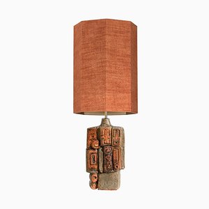 Ceramic Table Lamp with Silk Lampshade by Bernard Rooke, 1960s-VDW-715875