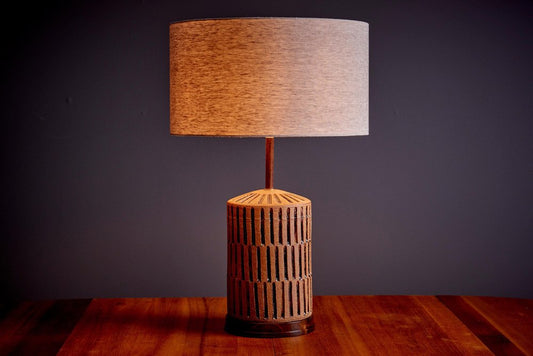 Ceramic Table Lamp with Walnut Base by Brent Bennett