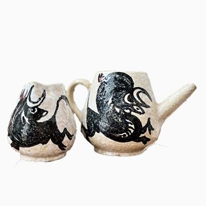 Ceramic Tea or Coffee Pot & Milk Jug Depicting Bulls from Talavera, Spain, 1970s, Set of 2-HDF-1743128