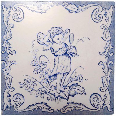 Ceramic Tiles with Angels, 1930s, Set of 4-VDW-968277