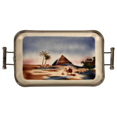 Ceramic Tray with Metal Montage and Egyptian Motiv, 1920s-BAF-763471