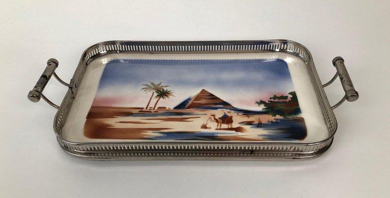 Ceramic Tray with Metal Montage and Egyptian Motiv, 1920s-BAF-763471