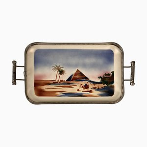 Ceramic Tray with Metal Montage and Egyptian Motiv, 1920s-BAF-763471