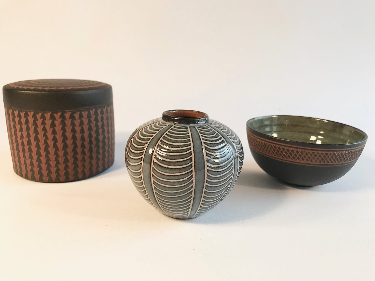 Ceramic Vase, Bowl, and Pot by Eva Kumpmann, 1950s, Set of 3