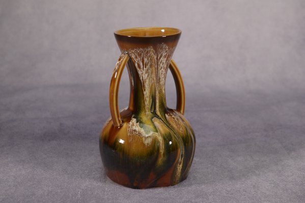 Ceramic Vase with 2 Hand-Painted Handles Sarreguemines Hawaiian Decor, 1970s-NEN-2033967