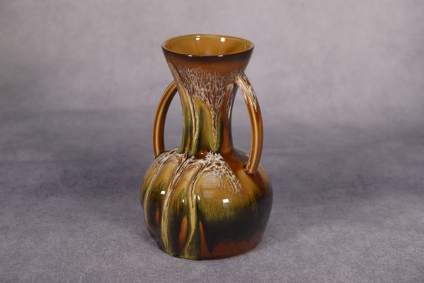 Ceramic Vase with 2 Hand-Painted Handles Sarreguemines Hawaiian Decor, 1970s-NEN-2033967