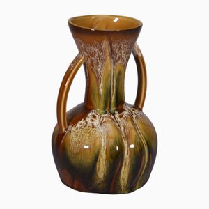 Ceramic Vase with 2 Hand-Painted Handles Sarreguemines Hawaiian Decor, 1970s-NEN-2033967