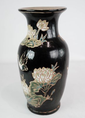 Ceramic Vase with Black Glaze and Decorated with Flowers-UY-1000665