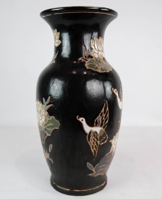 Ceramic Vase with Black Glaze and Decorated with Flowers-UY-1000665