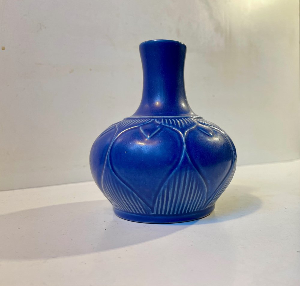 Ceramic Vase with Blue Glaze by Eva Sjögren for L. Hjorth, 1950s