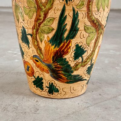 Ceramic Vase with Floral and Bird Motifs by C. Monarchi, Gubbio, 1930s-KHT-2017082