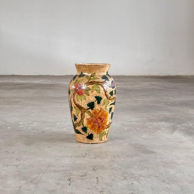 Ceramic Vase with Floral and Bird Motifs by C. Monarchi, Gubbio, 1930s-KHT-2017082