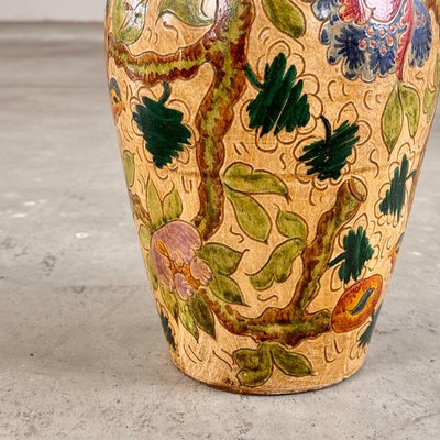 Ceramic Vase with Floral and Bird Motifs by C. Monarchi, Gubbio, 1930s-KHT-2017082