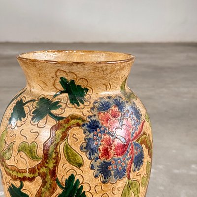 Ceramic Vase with Floral and Bird Motifs by C. Monarchi, Gubbio, 1930s-KHT-2017082