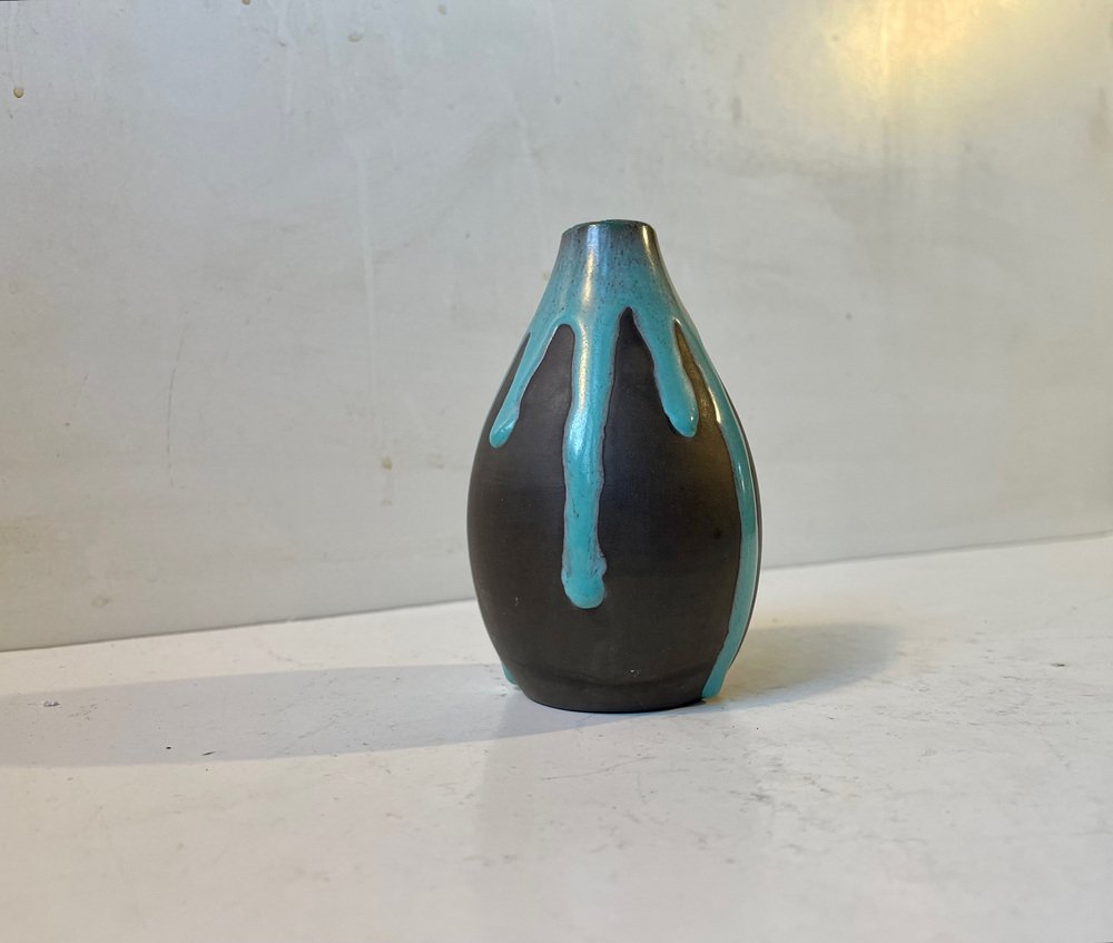 Ceramic Vase with Green Drip Glaze from Helge Østerberg, 1960s