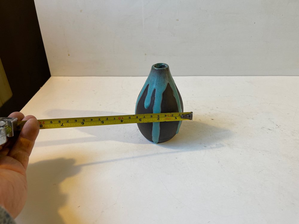 Ceramic Vase with Green Drip Glaze from Helge Østerberg, 1960s